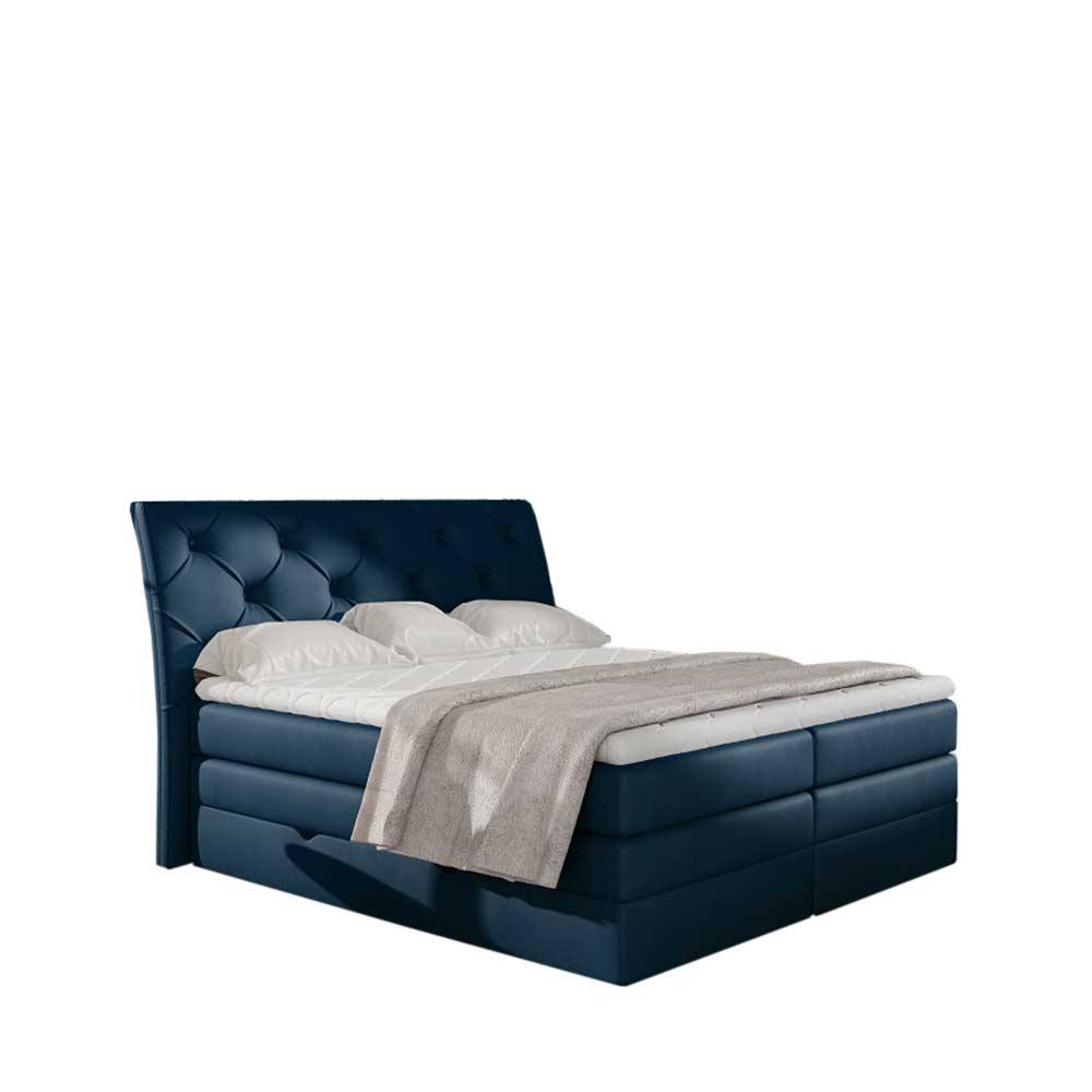 Chesterfield Samt-Boxspringbett in Dunkelblau - Cleveland