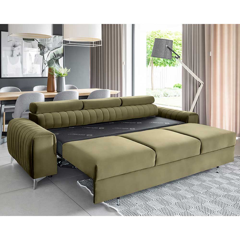 Wohnzimmersofa mit Bettfunktion in Oliv Grün - Vultaco