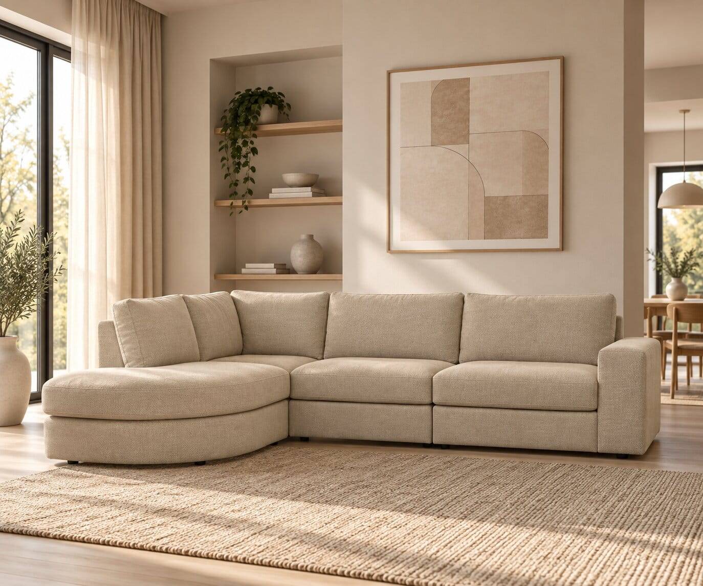 Polsterecke in Beige Stoffbezug - Nikolas
