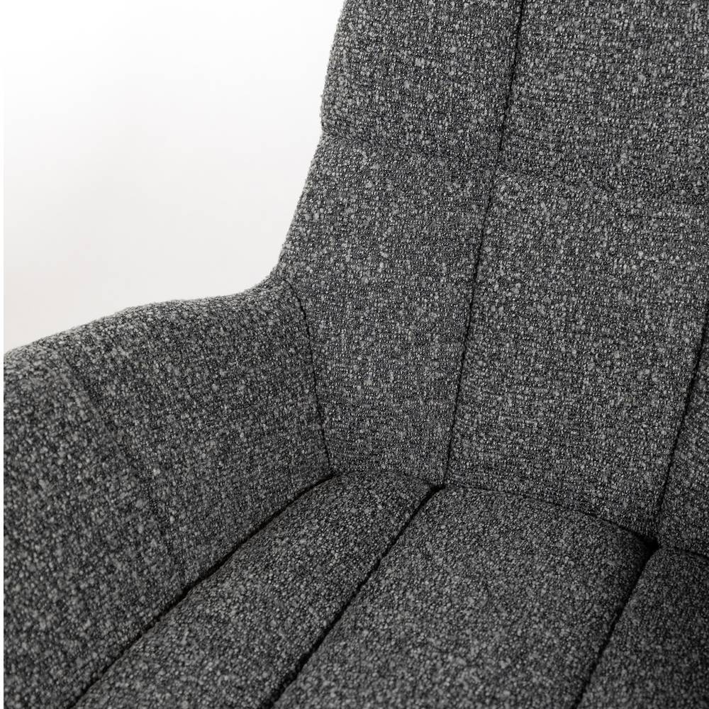 Anthrazitfarbener Boucle Stoff des Drehsessels mit feiner Textur und Steppnähten – Maximiliano