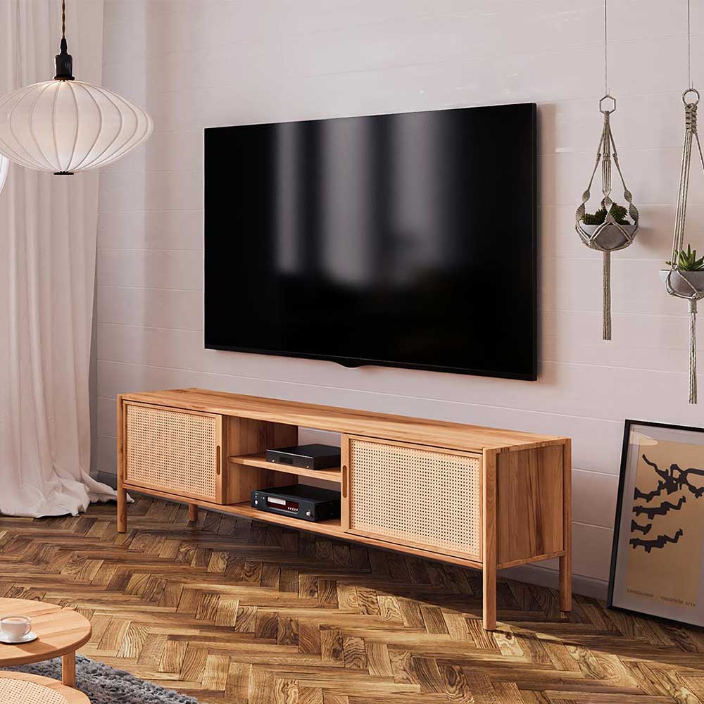Holz TV Board mit Wiener Geflecht Türen - Indrya