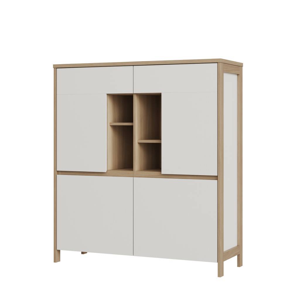 Skandi Highboard in Eiche Dekor und Weiß - Ovidio