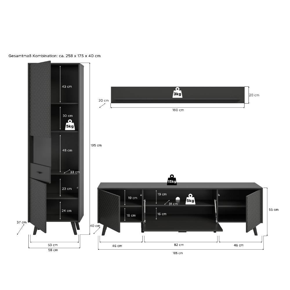 Wohnzimmer Anbauwand in Mattgrau - Adrionata (dreiteilig)