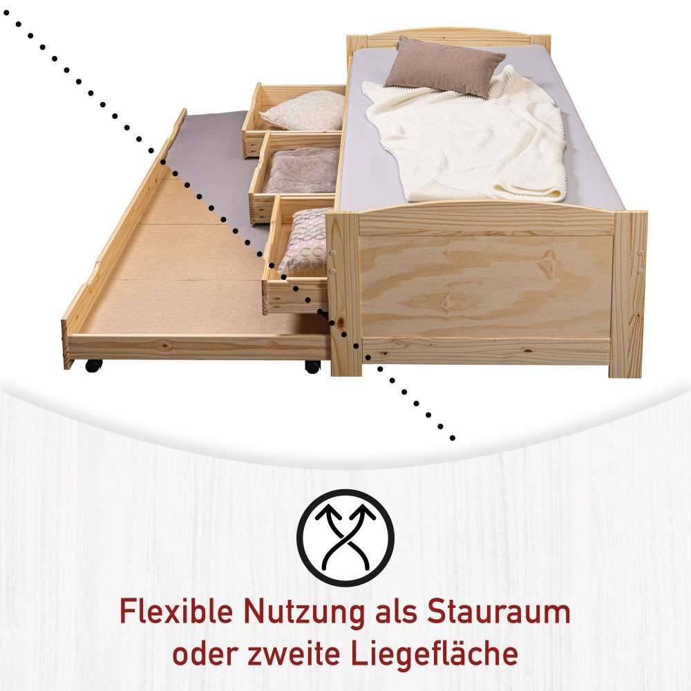 90x200 Bett mit Ausziehbett & Schubladen - Alejandro