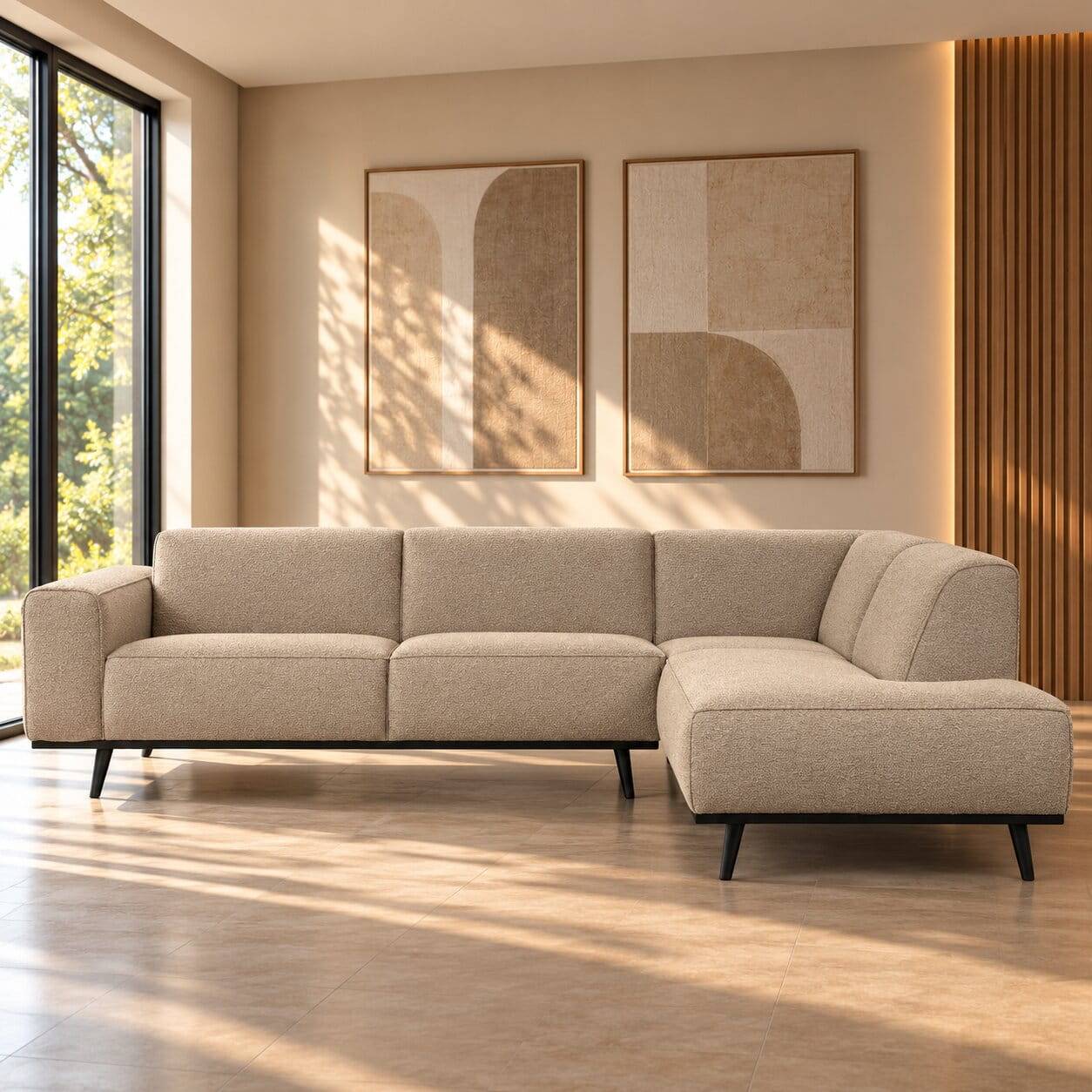 Boucle Polsterecke in Beige mit Federkern - Amindo