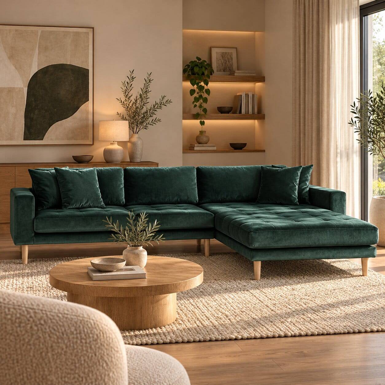 290x76x170 Samt Ecksofa im Skandi Design - Bonisa