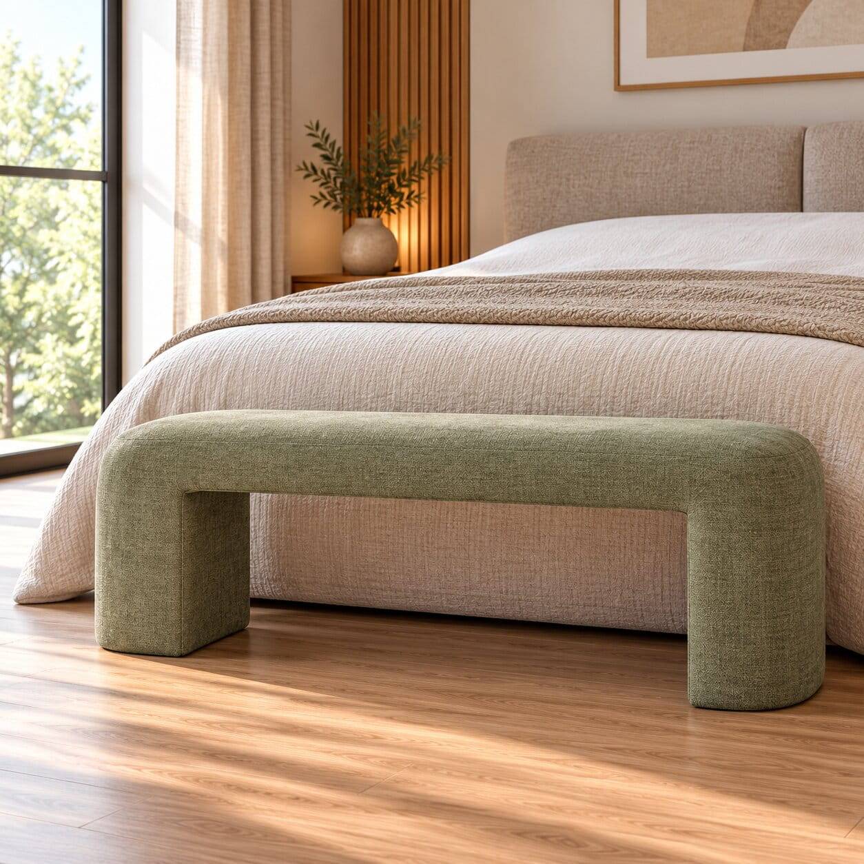 Design Polsterbank in Oliv Grün Chenille - Baverly