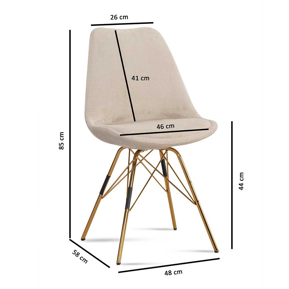 Cord-Polsterstühle in Beige und Gold - Jenfa (2er Set)