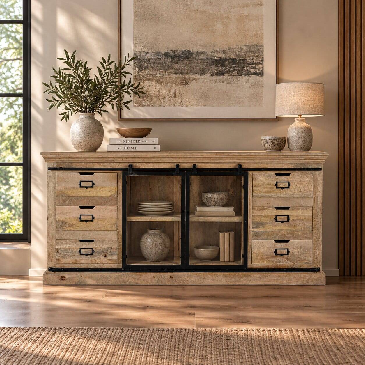 Design Sideboard mit Glas Schiebetüren - Draschna