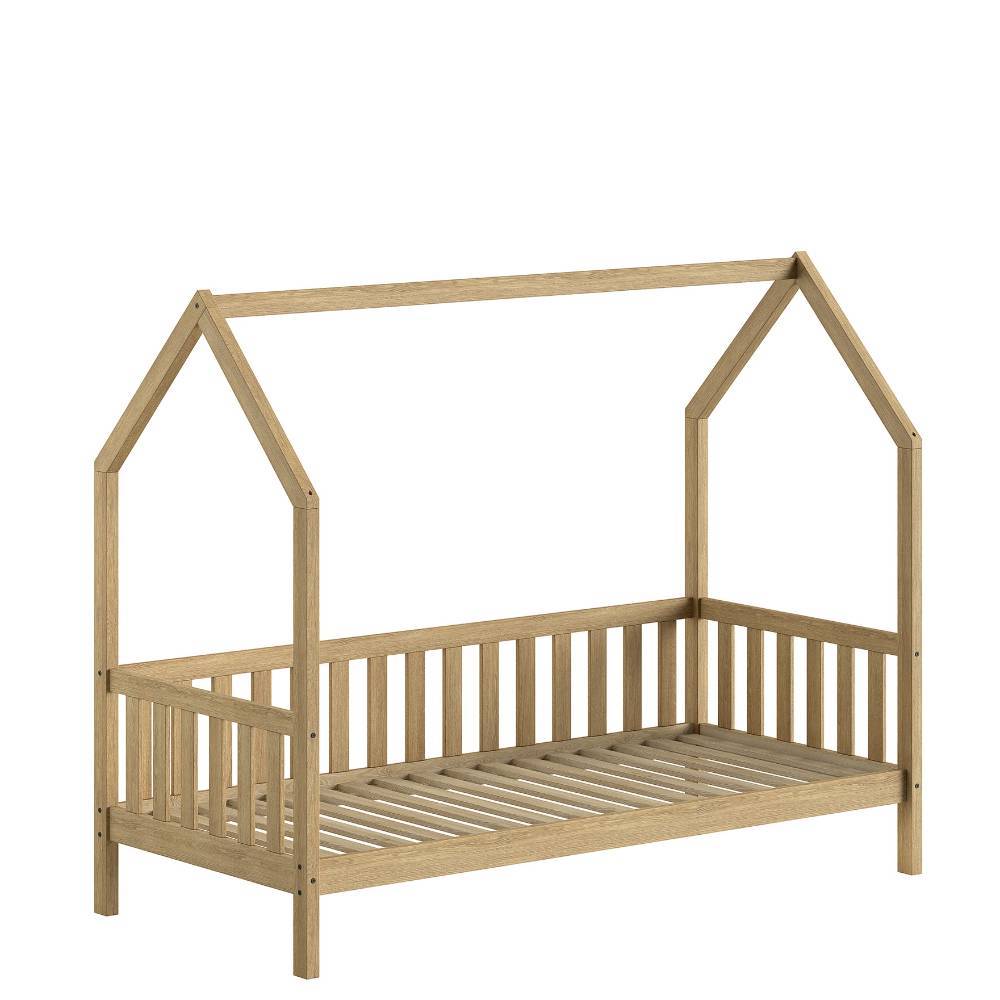 Eichenholz Hausbett Natur für Kinderzimmer mit massivem Holzrahmen – Ektuala