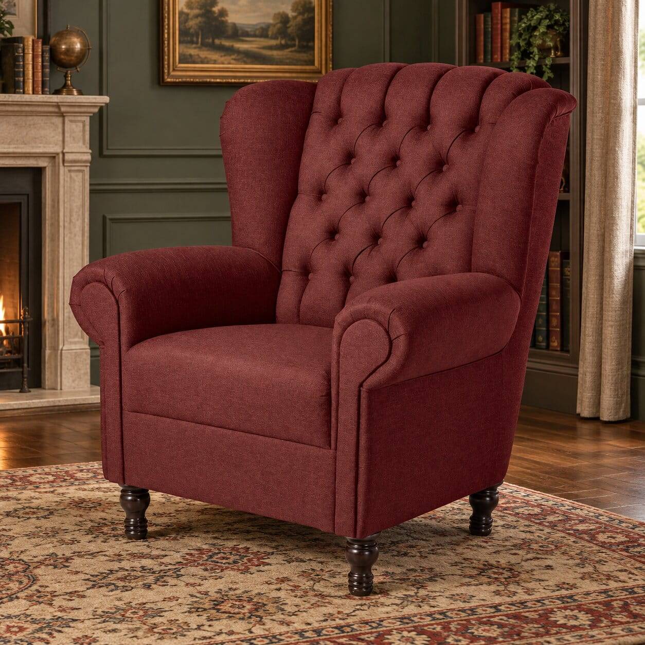 Chesterfield Sessel in Rot und Nussbaum - Giaz