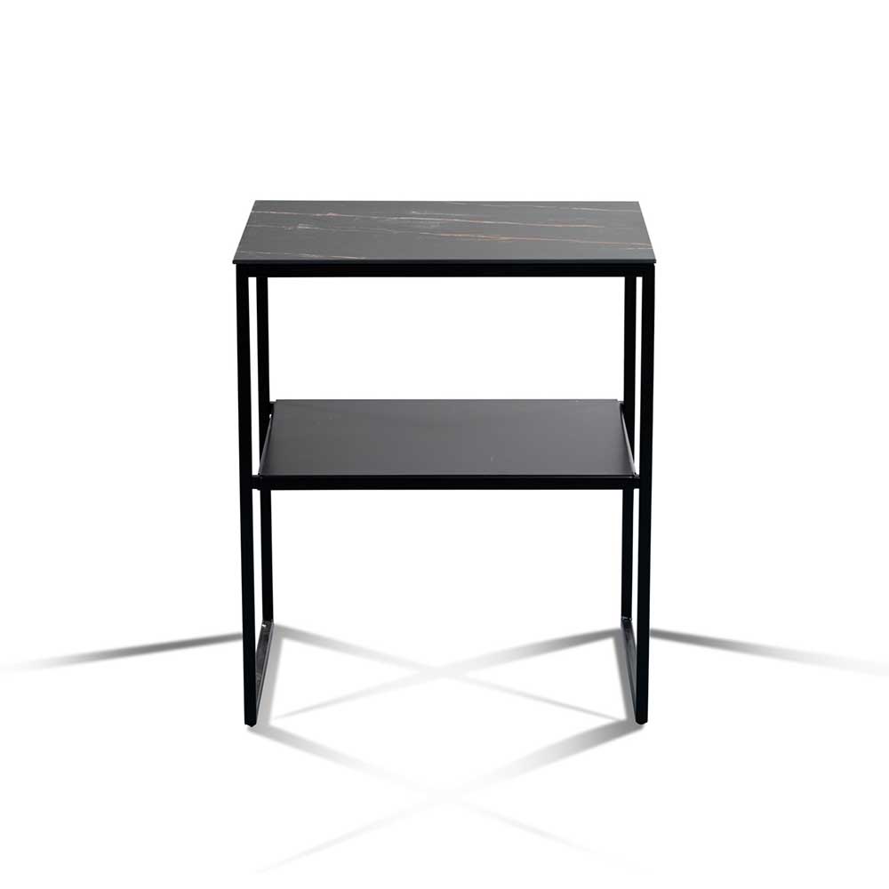Beistelltisch mit Ablage in Schwarz Marmor Optik - Eila