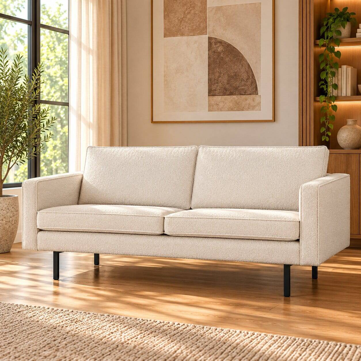 Zweisitzer Wohnzimmercouch in Beige Boucle - Elisa