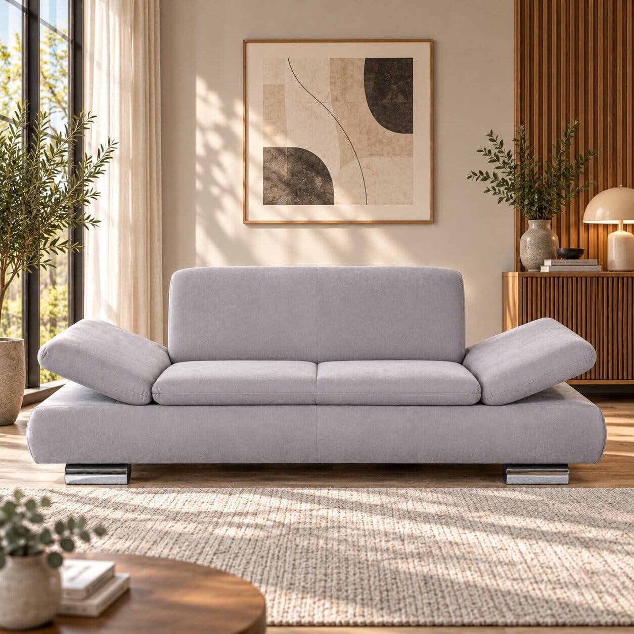 Zweier Sofa in Silbergrau und Chrom - Bergion