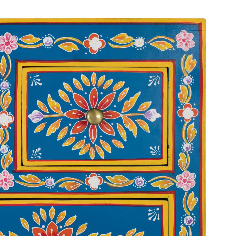 Blaues Highboard mit farbenfrohen floralen Mustern - Vonika