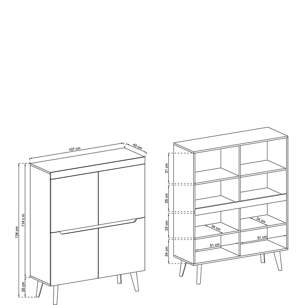 107x134x40 Skandi Highboard 4-türig - Olcian