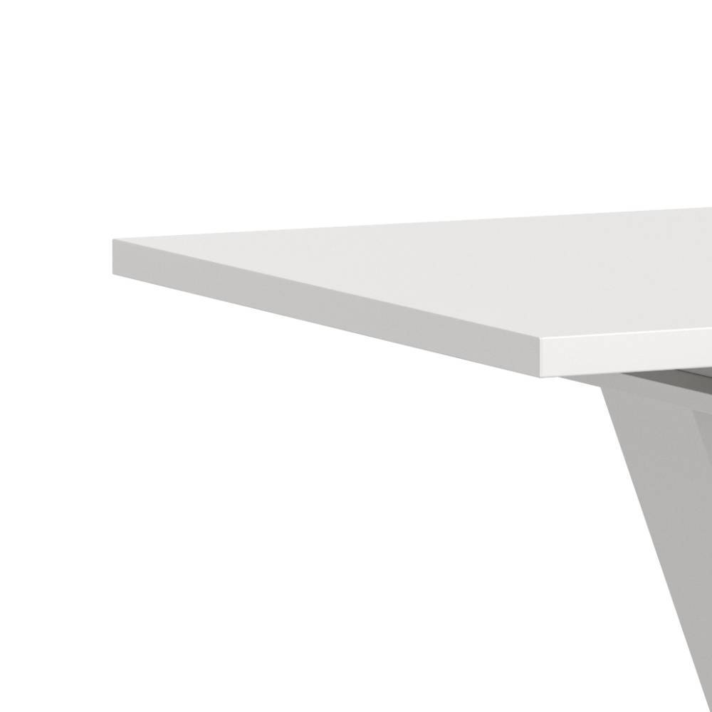 Eckdetail der mattweißen Tischplatte des Esstisches für das Esszimmer – Charlotte