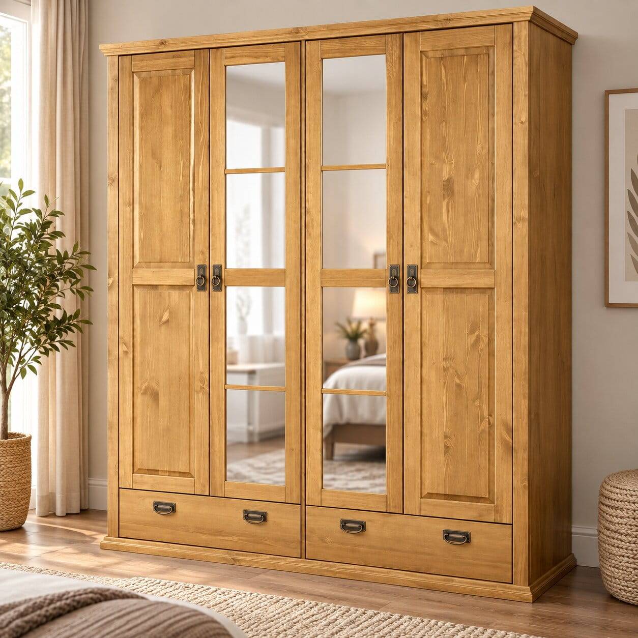 Massivholz Schlafzimmerschrank mit Spiegeln - Inhusa