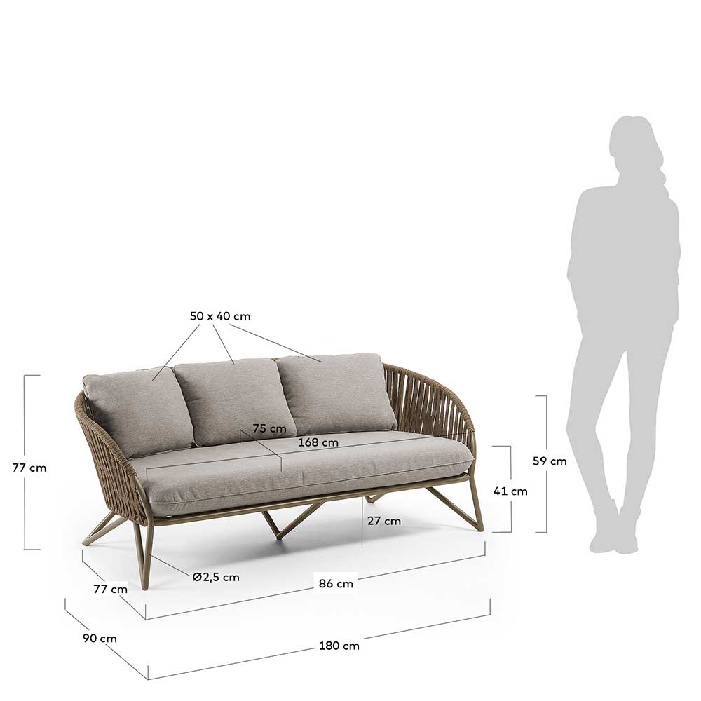 Sofa aus Seilgeflecht in Hellbraun & Beige - Jadnea