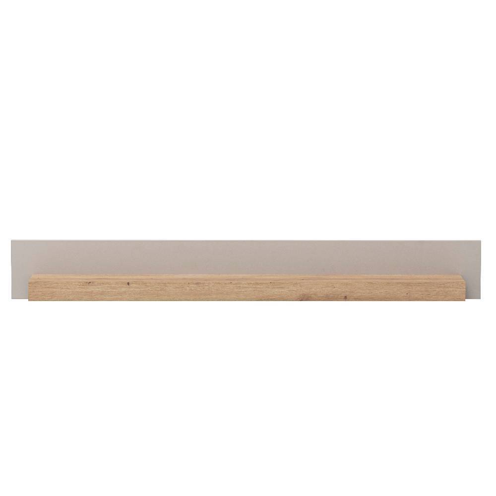 Langes Wandboard in Wildeiche Holzoptik mit hellgrauer Rückwand – Spain