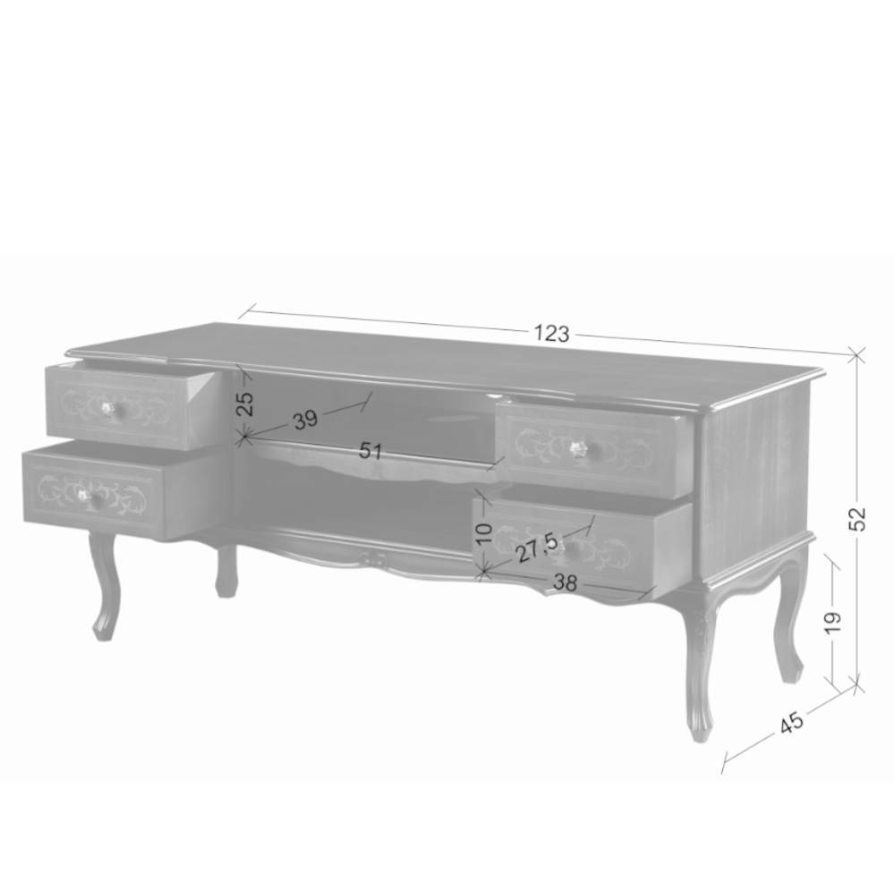 123 cm breite TV Kommode Agosto im Barockstil