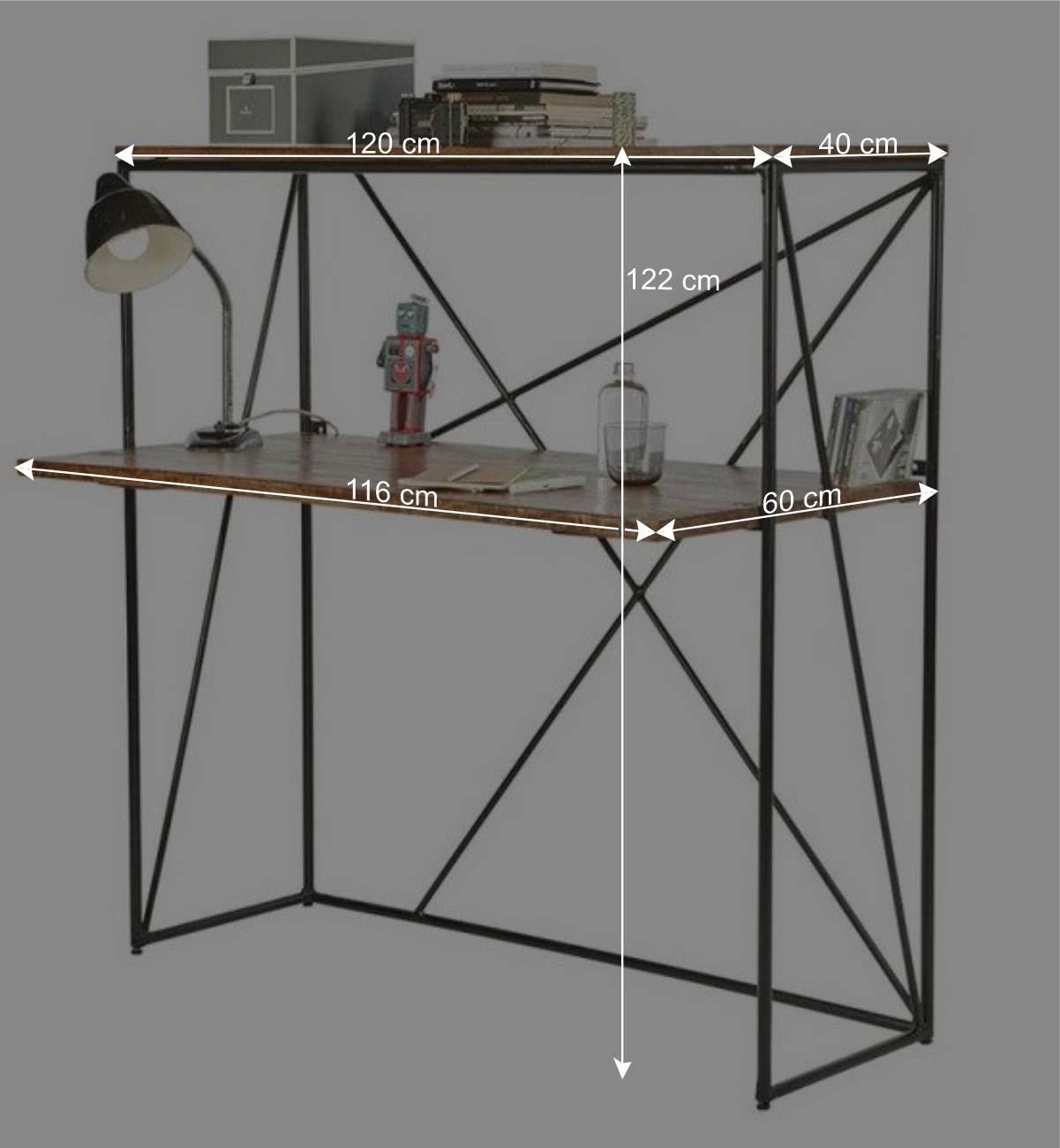 120x122x60 Design Schreibtisch aus Holz & Metall - Offia