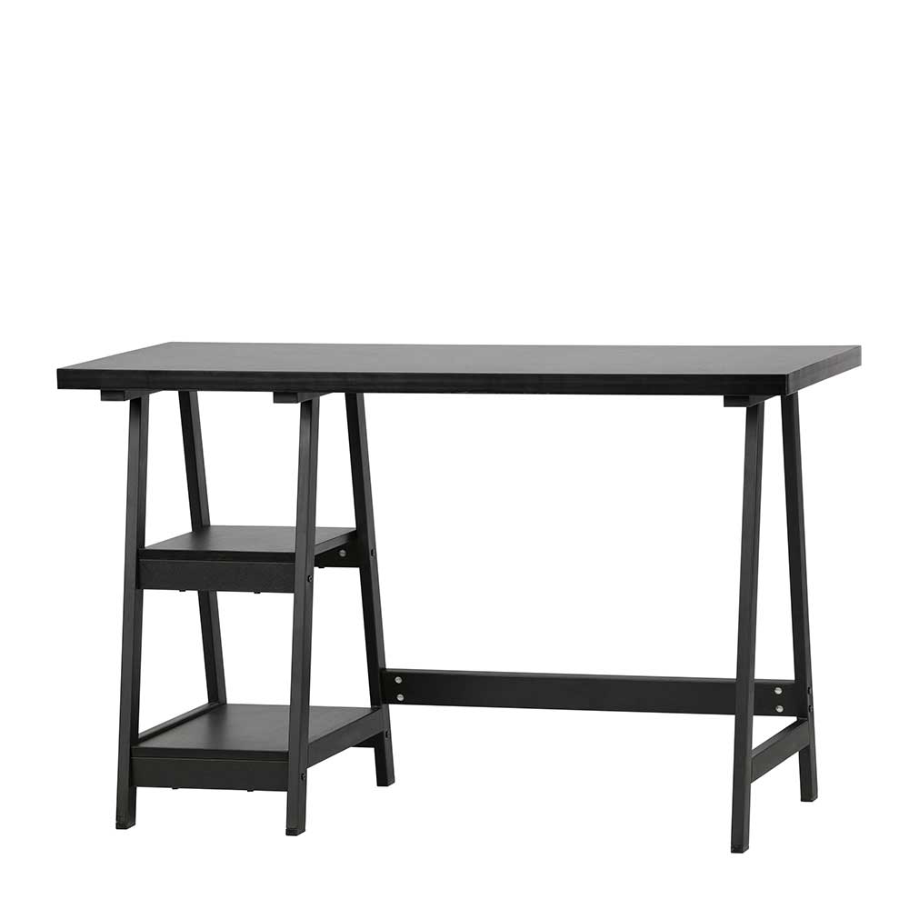 Schwarzer Schreibtisch mit 2 Regal Ablagen - Sulliva