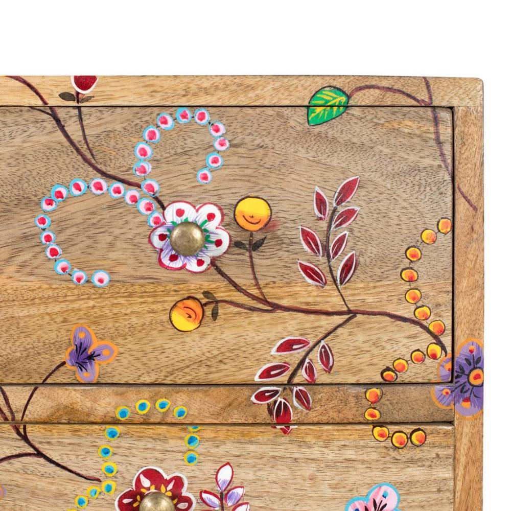 Massivholz-Kommode mit Blumen-Malereien - Resceta