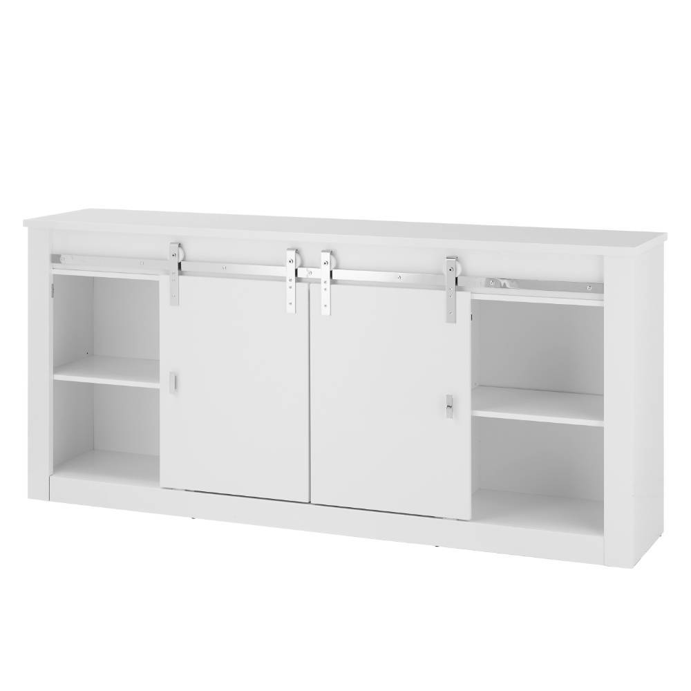 Modernes Sideboard mit zwei weißen Schiebetüren, offene Fächer links und rechts – Memphys