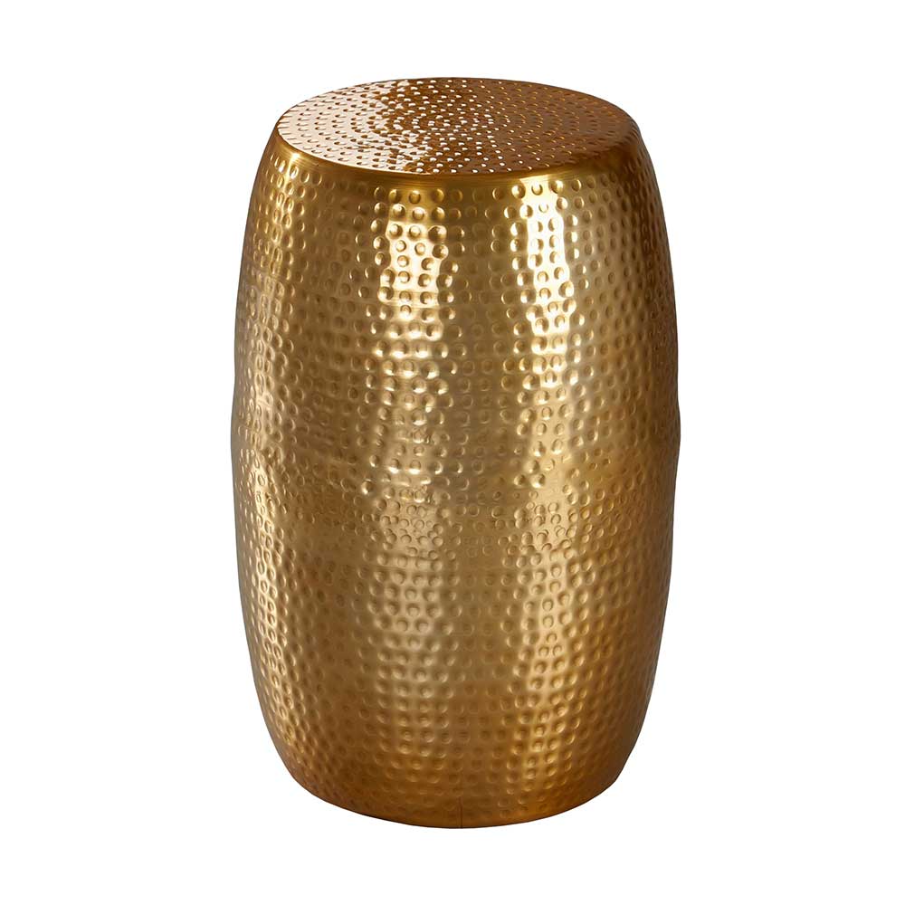 Tonnenförmiger Beistelltisch aus Alu in Gold - Nathalie