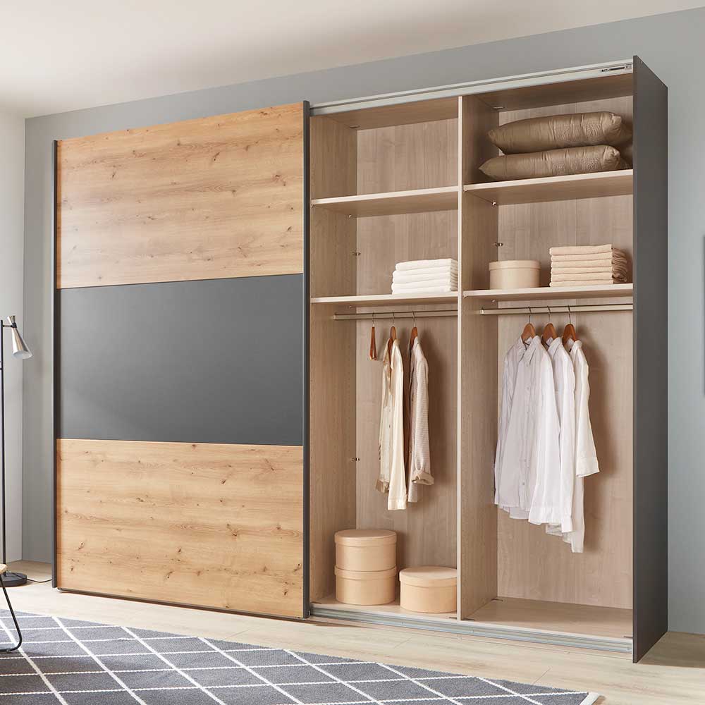Kleiderschrank in Eiche Bianco & Anthrazit - Tom
