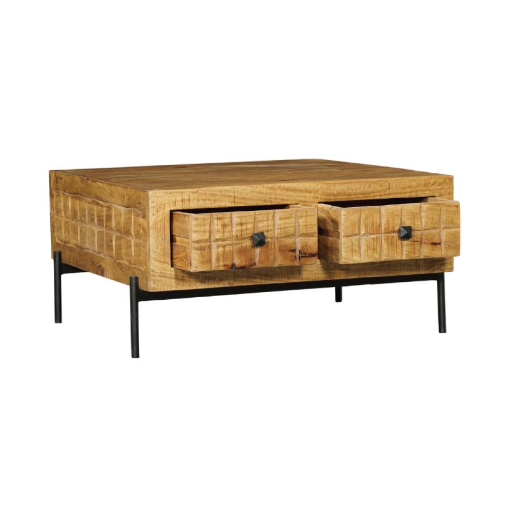 Holztisch für Wohnzimmer mit offener Schublade, geätzter Front und schwarzem Griff – Miaoly