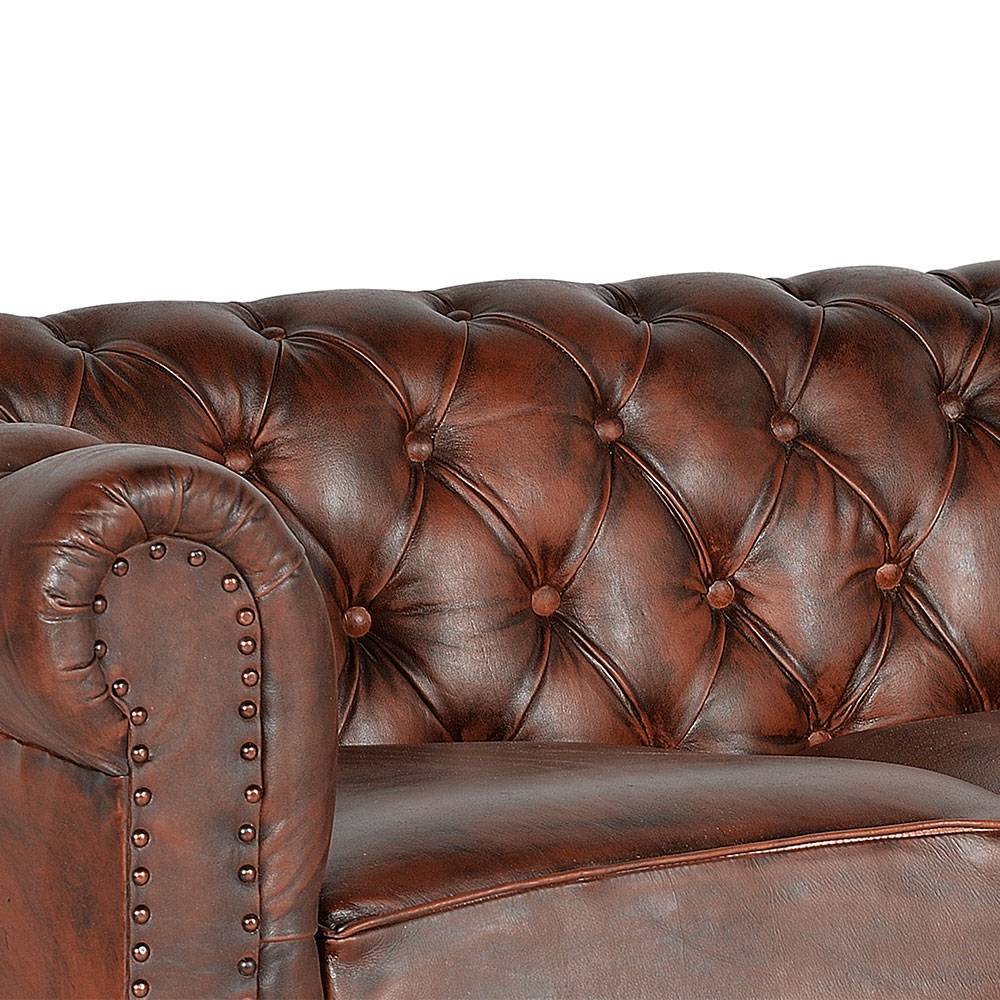 Chesterfieldsofa mit Lederbezug in Kastanienbraun - Pavias