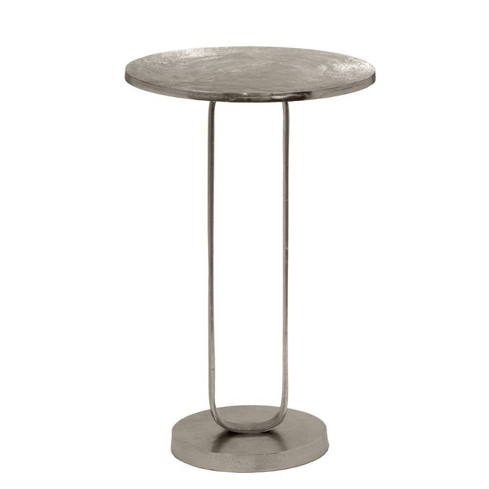 Runder silberfarbener Design-Beistelltisch aus Metall mit einzigartigem Fußgestell – Abigail