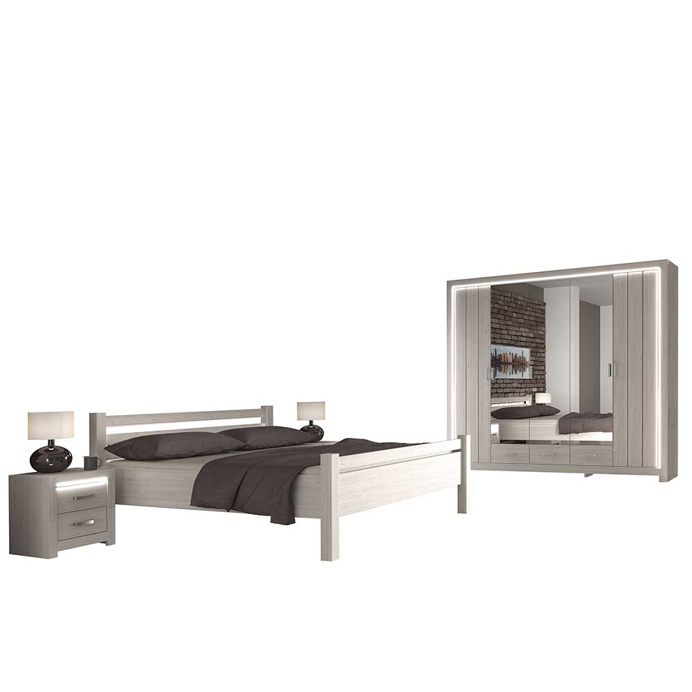 Set Schlafzimmer Möbel in Weiß Holz Optik - Ektado (vierteilig)