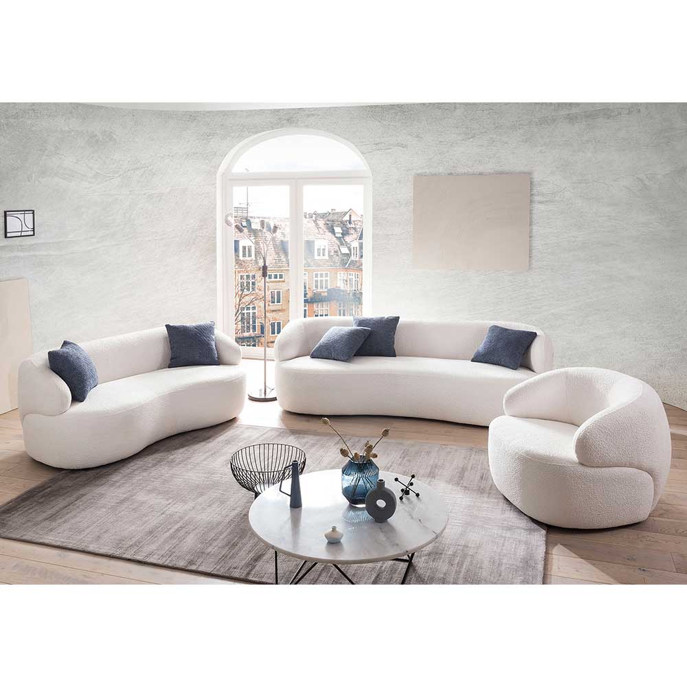 Gerundetes Federkern Sofa in Weiß Boucle - Zenya