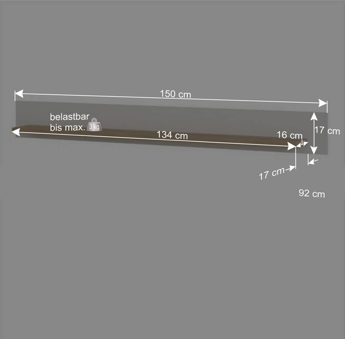 150 cm Wandboard in Eiche Dekor - Ovidio
