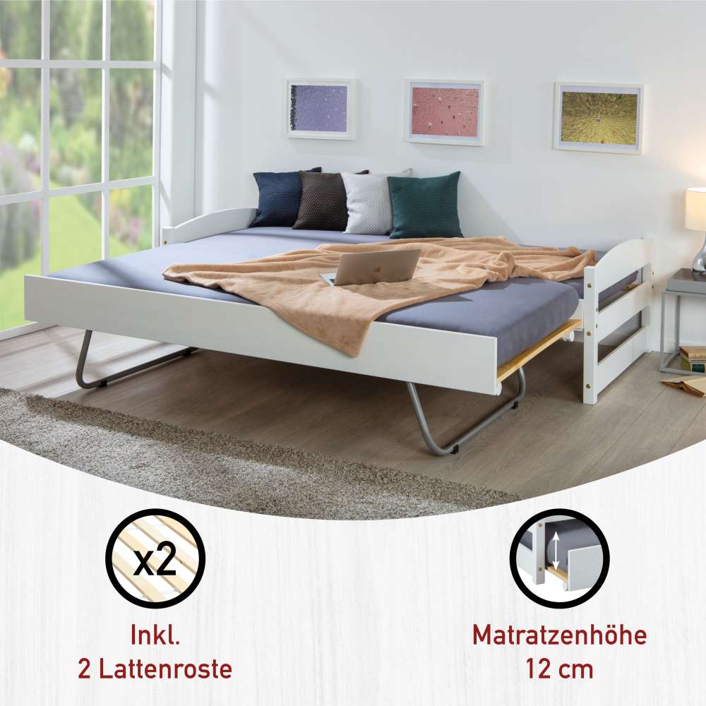 Weißes Bettgestell mit Ausziehbett - Vodessa