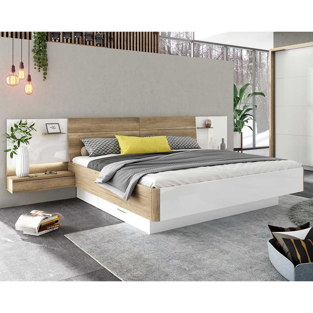 Modernes Bett mit Nachtkommoden - Janathon
