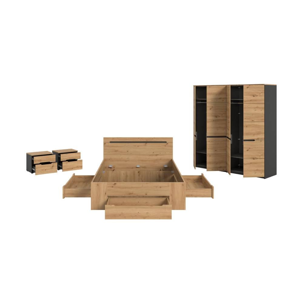 Schlafzimmer Set mit integrierten Schubladen - Irysma (vierteilig)