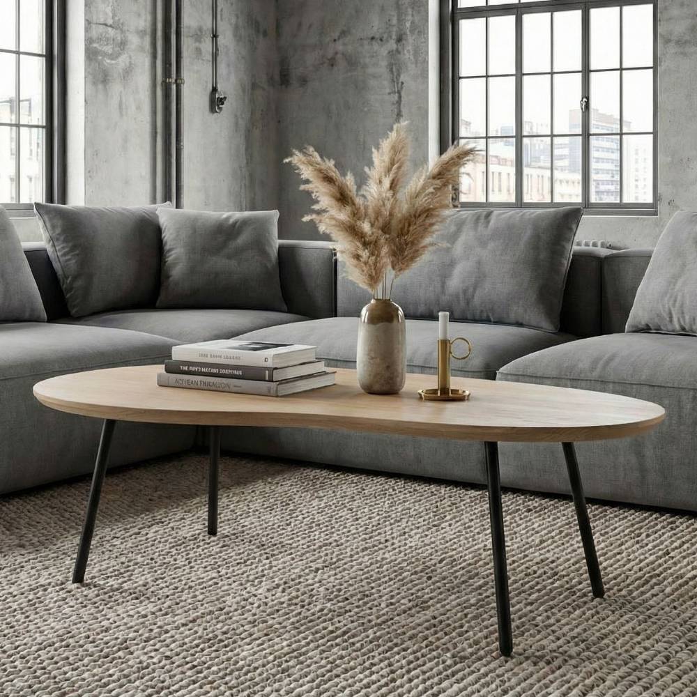 Wohnzimmer Nierentisch aus Mangoholz White Wash - Yaniz