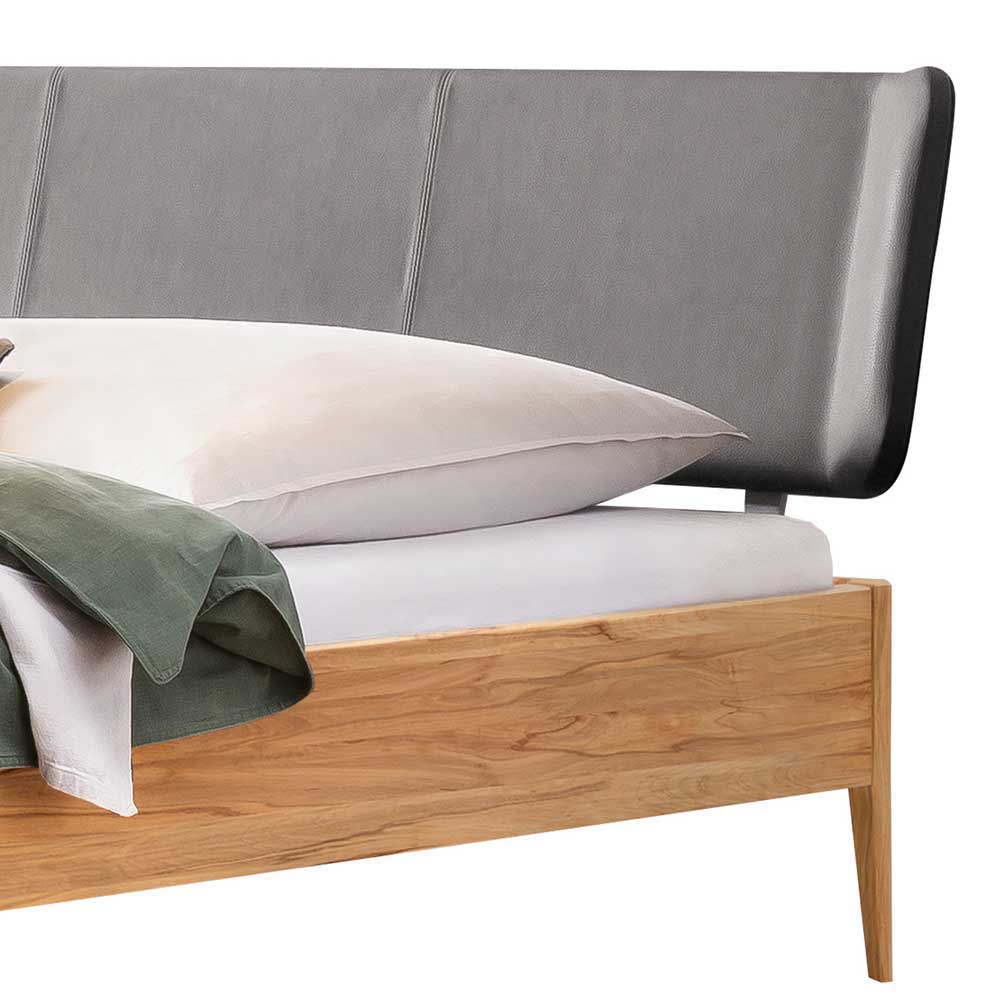 Wildbuche Bett mit Kunstleder Kopfteil in Grau - Maaria