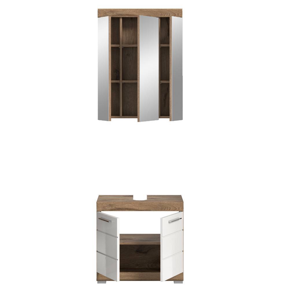 Waschbeckenschrank und Spiegelschrank Set - Exmonda (zweiteilig)