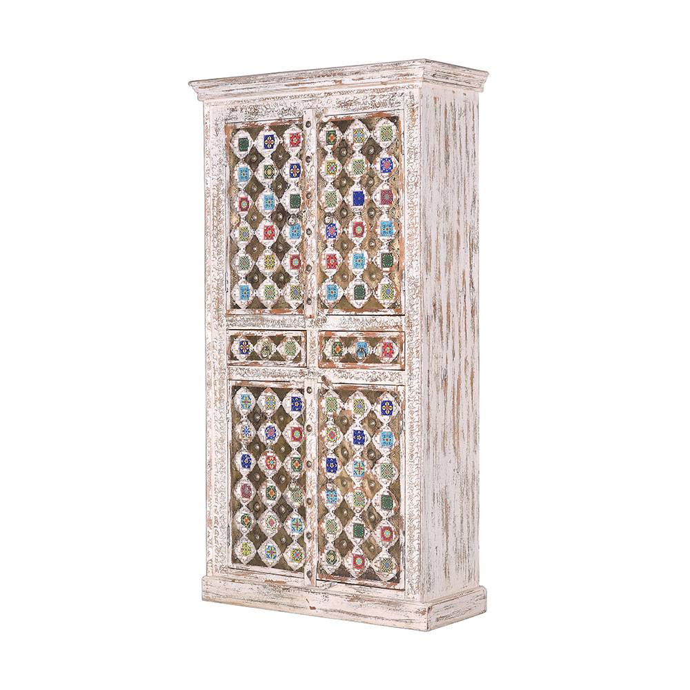 Shabby Chic Wohnzimmerschrank in Antikweiß - Mirell