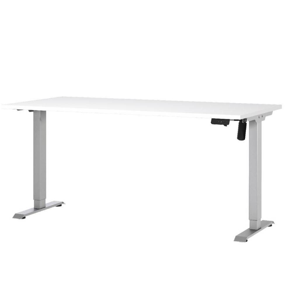 Elektrisch höhenverstellbarer Officetisch mit weißer Platte und silbernem Gestell – Futriva