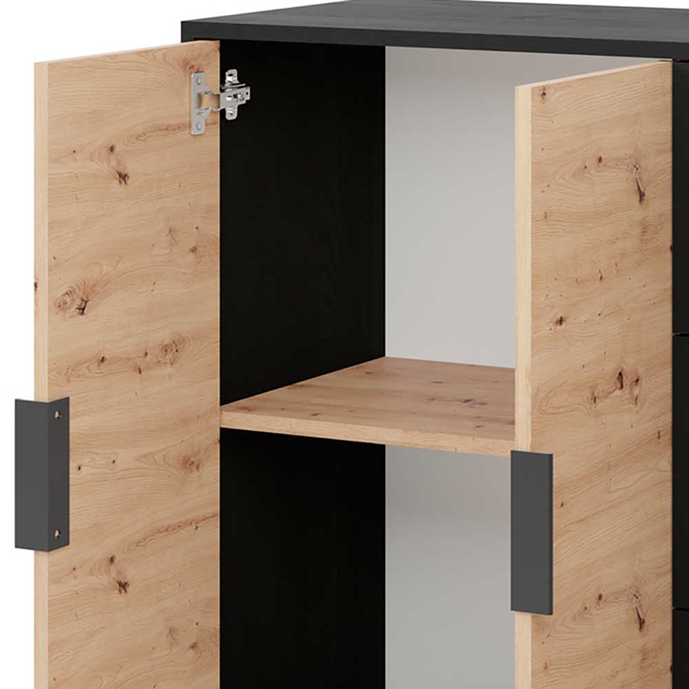 Kombi-Kommode in Schwarz und Wildeiche Dekor - Ortasta
