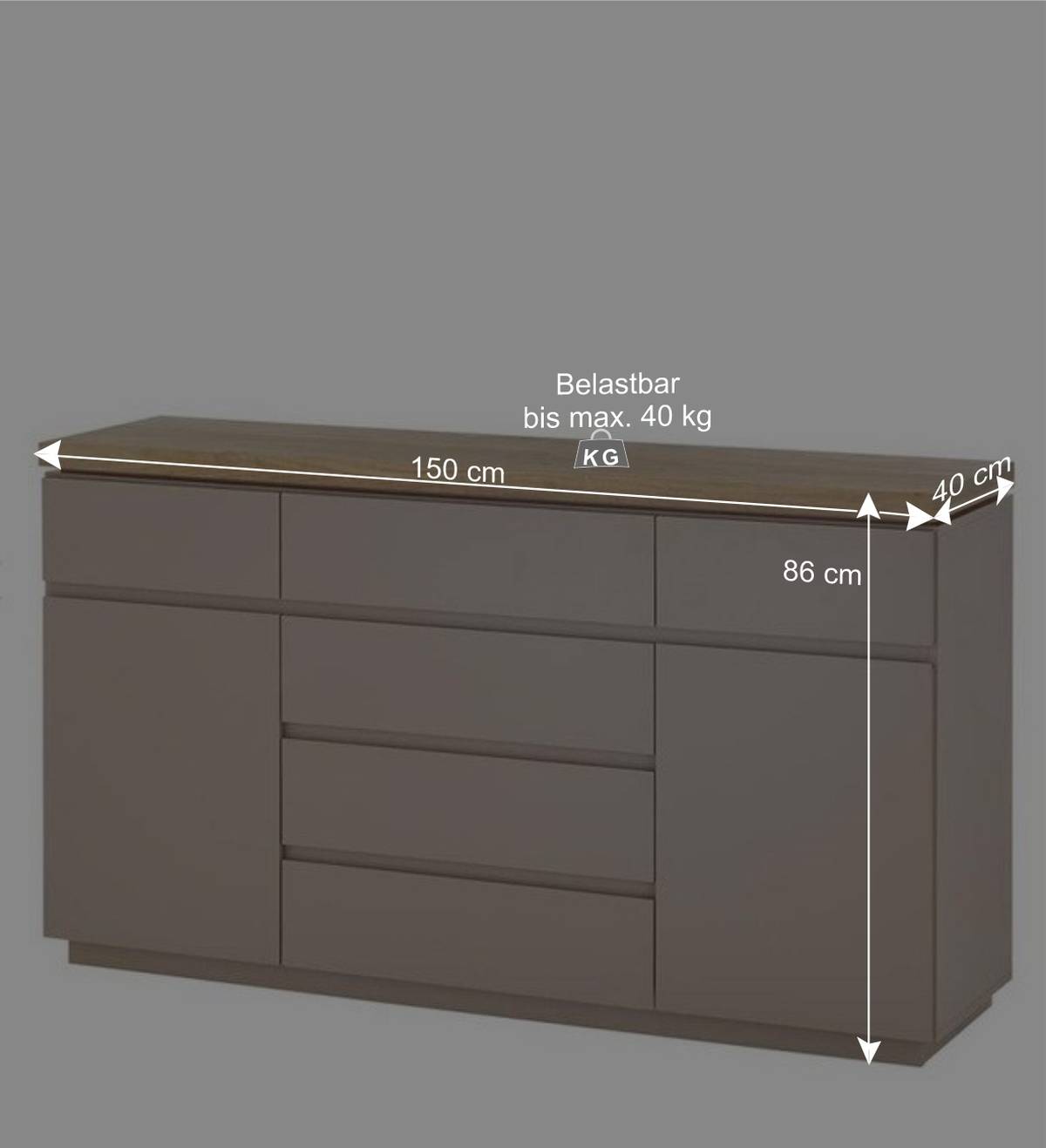 150x86x40 Moderne Kombi-Kommode in Taupe - Anja