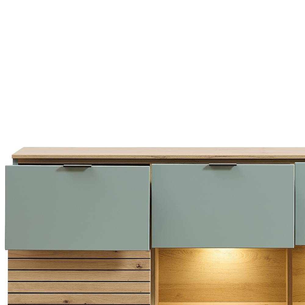 125cm breites Highboard in Graugrün und Wildeiche Natur - Halimi
