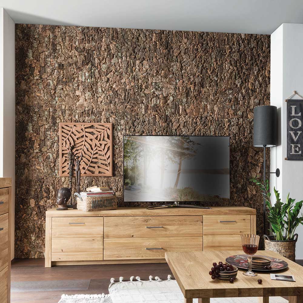 Massivholz TV Lowboard aus geölter Wildeiche als stilvolles TV-Möbel im Wohnzimmer – Loitons