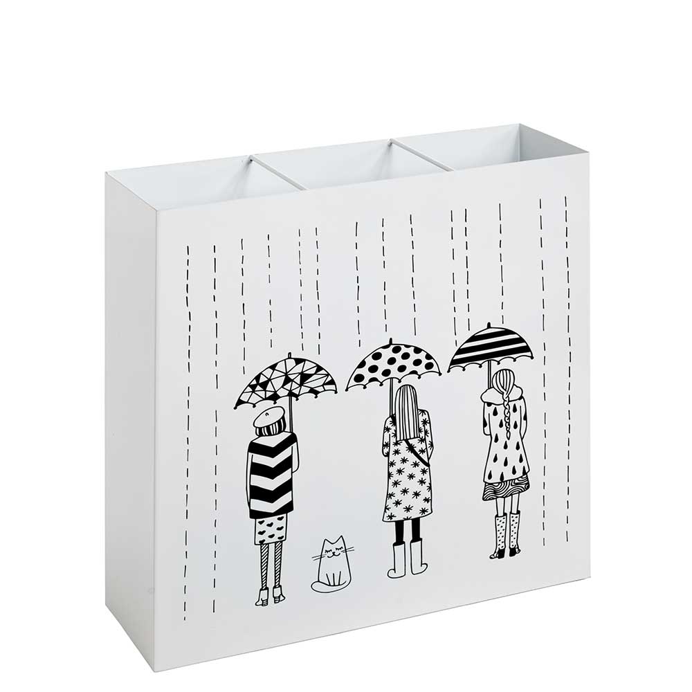 Weißer Schirmständer mit Motiv Frauen im Regen - Natural